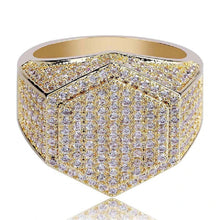 Load image into Gallery viewer, Mens Luxury 18K Gold Plated Hexagon Micropave CZ Ring