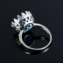 Load image into Gallery viewer, 925 Silver Crown Cut Round Large Sky Blue Topaz Gemstone ring