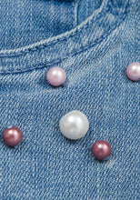 Load image into Gallery viewer, Girls Blue Wash Denim Pearl Embellished Skinny Fit Cotton Rich Stretcy Jeans