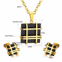 Load image into Gallery viewer, Ladies Gold Silver Stainless Steel Geometry Square Shape Earrings Necklace Set
