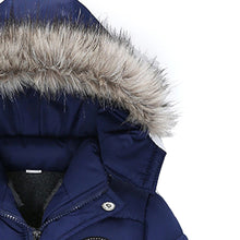 Load image into Gallery viewer, Navy Faux Furry Trim Detachable Hood Fleece Lined Padded Winter Coat
