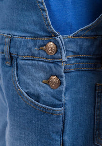 Girls Minoti Blue Short Pinafore Cotton Stretchy Denim Jeans Playsuit Dungarees