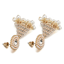 Load image into Gallery viewer, Ladies Vintage Round Wheel Cone White Simulated Pearl Rhinestone Drop Earrings