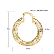 Load image into Gallery viewer, Ladies Twirl 18k Gold Plated Medium Round Thick Hoop Earrings