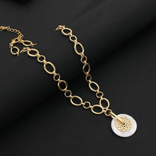 Load image into Gallery viewer, Ladies Gold Plated Round Shell Lotus Pendant Chunky Round Link Chain Necklace