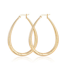 Load image into Gallery viewer, Big Shinning Gold Plated Oval Carved Cut Hoop Earrings