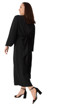 Load image into Gallery viewer, Black Crepe V Neck Front Waist Attached Belt Tie Jumpsuits