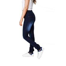 Load image into Gallery viewer, Ladies Indigo Blue Distressed Detail Cotton Rich Denim Stretchy Jeans