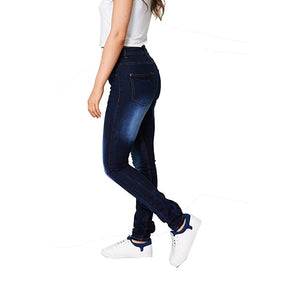 Ladies Indigo Blue Distressed Detail Cotton Rich Denim Stretchy Jeans