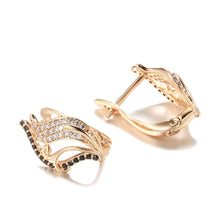 Load image into Gallery viewer, Ladies Rose Gold Curly Leaf Shape Natural Crystals Earrings