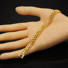 Load image into Gallery viewer, Unisex 18K Gold Plated Carved Link Pattern 7.1" Thick Layered Bracelet