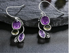 Load image into Gallery viewer, Ladies Vintage 925 Silver Purple Moonstone Leaf Spiral Drop Earring
