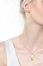 Load image into Gallery viewer, Ladies 18K Gold Plated Round Interlock Ring Stainless Shell Earring Pendant Set