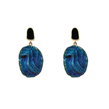 Load image into Gallery viewer, Ladies Blue Vintage Abstract Natural Round Stone Volcanic Rock Dangle Earrings