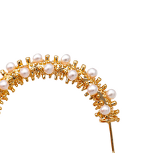 Load image into Gallery viewer, Ladies Gold Round Chunky Pearl Inlay Geometric C Shape Stud Earrings