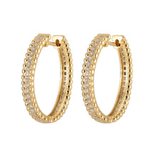 Load image into Gallery viewer, Elegant Gold Oval Beaded Trim Middle Zircon Creole Hoop Earrings