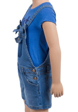 Load image into Gallery viewer, Girls Minoti Blue Short Pinafore Cotton Stretchy Denim Jeans Playsuit Dungarees