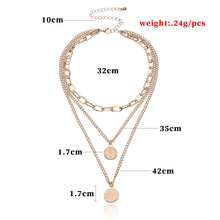 Load image into Gallery viewer, Ladies 18K Gold Plated Coin letter Pendants 3 Tier Link Layered Chain Necklace