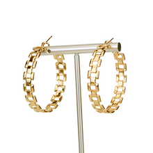 Load image into Gallery viewer, Ladies Gold Medium Round Hollow Cutout Classic Hoops Lever Back Creole Earrings