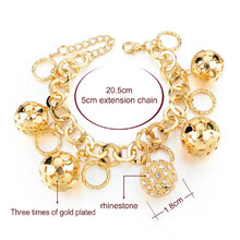 Load image into Gallery viewer, Ladies Gold Chunky Round Link Chain with Hollow Ball Cutout Crystal Bracelets