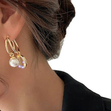 Load image into Gallery viewer, Double D Letter Shape Crystal CZ Layered Faux Pearl Stud Earrings