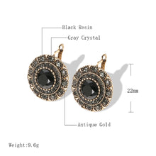 Load image into Gallery viewer, Ladies Vintage Grey Round Antique Gold Black Gemstone Earrings