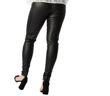 Load image into Gallery viewer, Ladies Black Tall Mid Waist Matte Faux Leather Stretchy Leggings