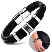 Load image into Gallery viewer, Mens Multilayer Braided Leather & Stainless Steel Bars Magnetic Clasp Bracelets