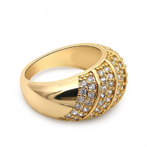 Ladies 18k Gold Plated 4 Rows Cubic Zirconia Thick Band Solid Ring