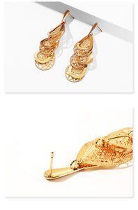Ladies Gold Hollow Cut Out Tier Layered Geer Wheel Drop Earrings