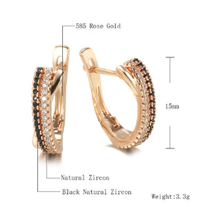 Ladies Rose Gold U Shape Crystals Inlay Natural Black White Zircon Clip Earrings
