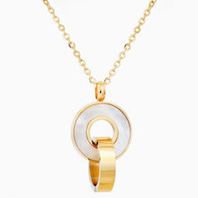 Load image into Gallery viewer, Ladies 18K Gold Plated Round Interlock Ring Stainless Shell Earring Pendant Set