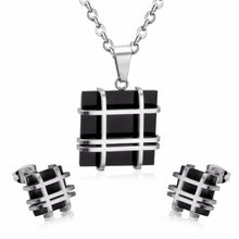 Load image into Gallery viewer, Ladies Gold Silver Stainless Steel Geometry Square Shape Earrings Necklace Set