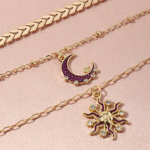 Load image into Gallery viewer, Ladies Triple Layer Gold Zircon Half Crystal Moon Sun Pendants Necklace Set