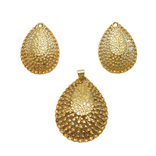 Load image into Gallery viewer, Ladies Gold Cutout Tree Overgilde Oval Pendant Earrings Chain Necklace Set
