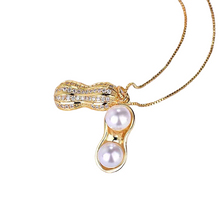 Load image into Gallery viewer, Unisex Gold Simulated Pearl Peanut With Crystals Link Necklace Set