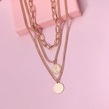 Load image into Gallery viewer, Ladies 18K Gold Plated Coin letter Pendants 3 Tier Link Layered Chain Necklace