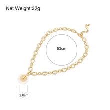 Load image into Gallery viewer, Ladies Gold Plated Round Shell Lotus Pendant Chunky Round Link Chain Necklace