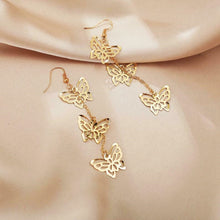 Load image into Gallery viewer, Gold Butterfly Layered Hook Earrings