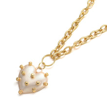 Load image into Gallery viewer, Ladies Gold Plated Chunky Round Link Chain & Irregular Pokey Pearl Heart Pendant
