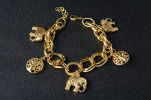 Load image into Gallery viewer, Ladies Gold Chunky Round Link Elephant & Tree of Life Charms Handchain Bracelets