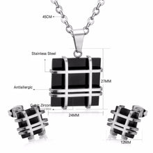 Load image into Gallery viewer, Ladies Gold Silver Stainless Steel Geometry Square Shape Earrings Necklace Set