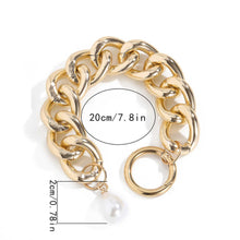 Load image into Gallery viewer, Ladies Gold Chunky Round Link Pearl Coin Charms Toggle Clasp Handchain Bracelets