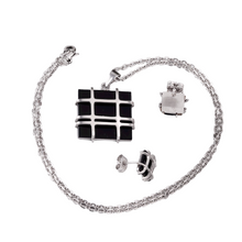 Load image into Gallery viewer, Ladies Gold Silver Stainless Steel Geometry Square Shape Earrings Necklace Set