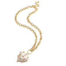 Load image into Gallery viewer, Ladies Gold Plated Chunky Round Link Chain & Irregular Pokey Pearl Heart Pendant