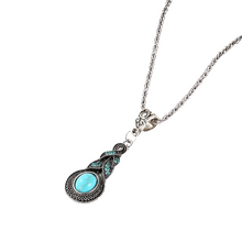Load image into Gallery viewer, Ladies Ethnic Tibetan Silver Turquoise Crystal Dangling Earrings & Necklace set