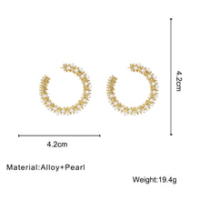 Load image into Gallery viewer, Ladies Gold Round Chunky Pearl Inlay Geometric C Shape Stud Earrings