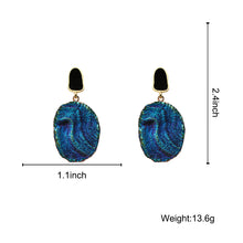 Load image into Gallery viewer, Ladies Blue Vintage Abstract Natural Round Stone Volcanic Rock Dangle Earrings