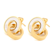Load image into Gallery viewer, Ladies 18K Gold Plated Round Interlock Ring Stainless Shell Earring Pendant Set