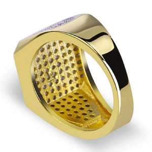 Mens 18K Gold Plated Micropave Square Ring